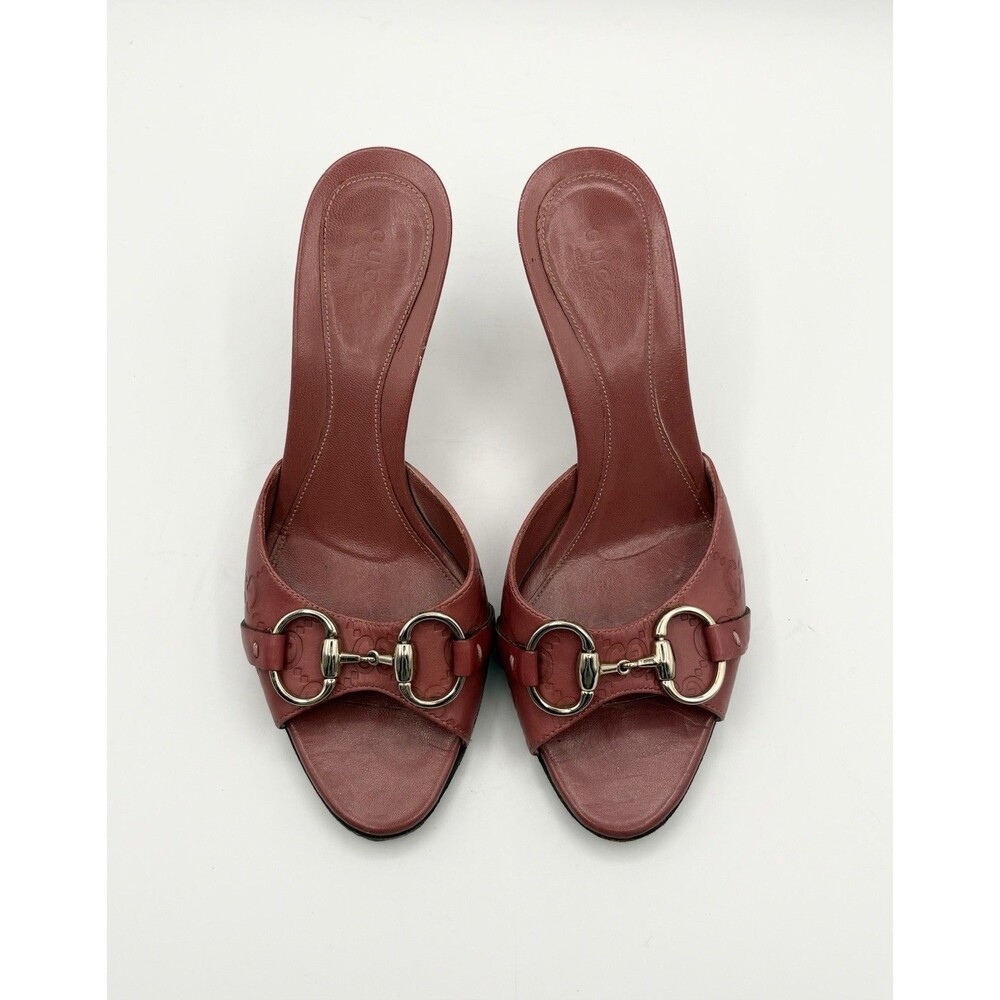 Gucci Pink Guccissima Leather Mules Kitten Heels Silver Horse-bit Accent EU 35.5
